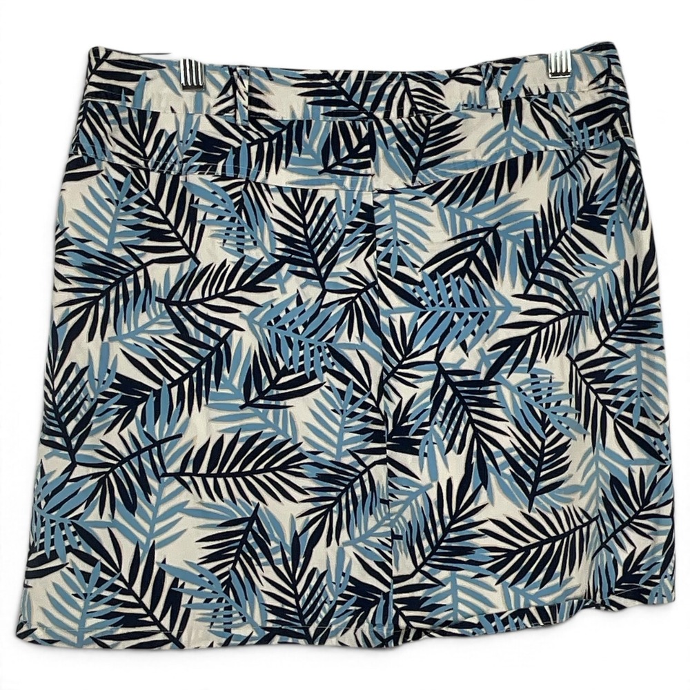 White Stag Womens Blue Palm Leaf Skort Size 10 Tropical Cotton Stretch Mini